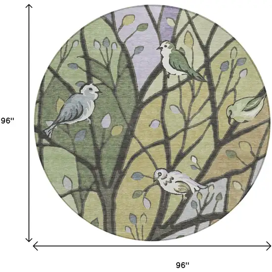 8' Artichoke Green Wheat And Lavender Round Botanical Leaves Washable Indoor Outdoor Area Rug Photo 3