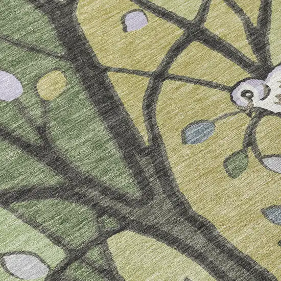 8' Artichoke Green Wheat And Lavender Round Botanical Leaves Washable Indoor Outdoor Area Rug Photo 7