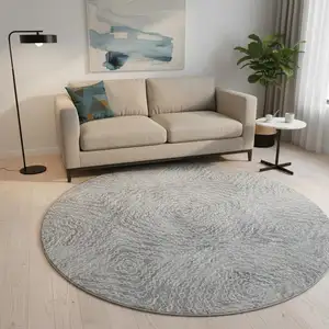 Photo of 8' Ash Gray And Charcoal Geometric Washable Round Rug With UV Protection