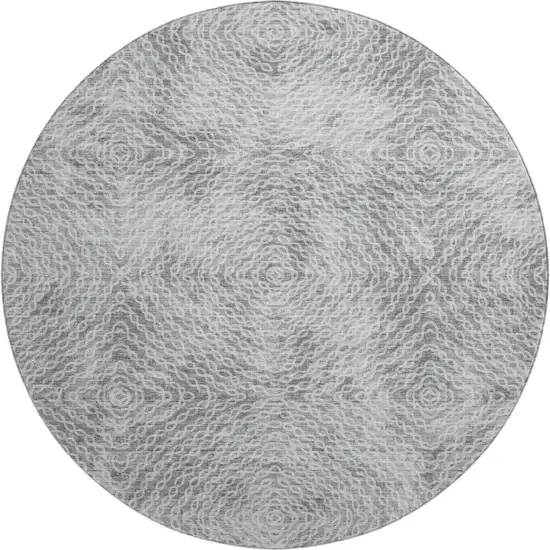 8' Ash Gray And Charcoal Geometric Washable Round Rug With UV Protection Photo 2