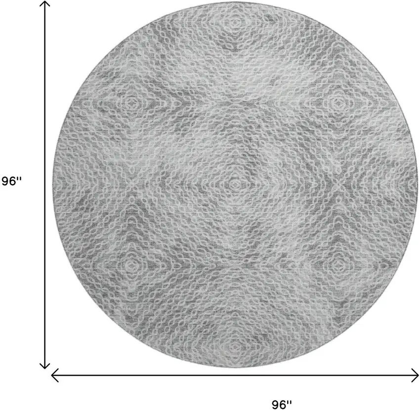 8' Ash Gray And Charcoal Geometric Washable Round Rug With UV Protection Photo 3