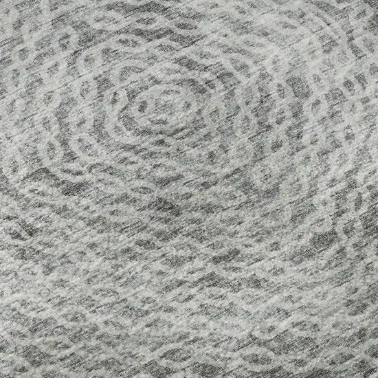 8' Ash Gray And Charcoal Geometric Washable Round Rug With UV Protection Photo 9