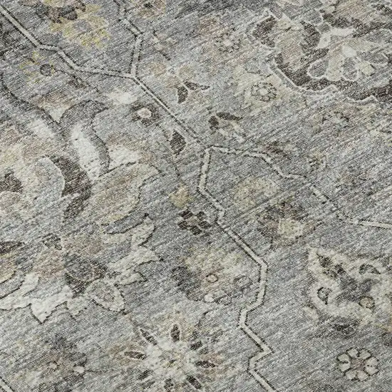 8' Ash Gray Brown And Ivory Floral Medallion Washable Round Rug With UV Protection Photo 9