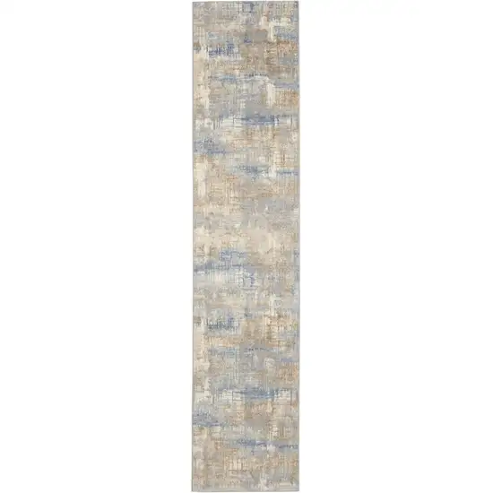 10' Beige Abstract Power Loom Runner Rug Photo 2