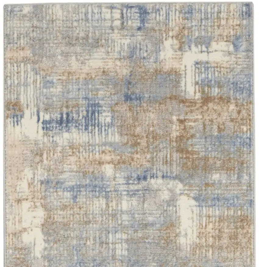 10' Beige Abstract Power Loom Runner Rug Photo 4