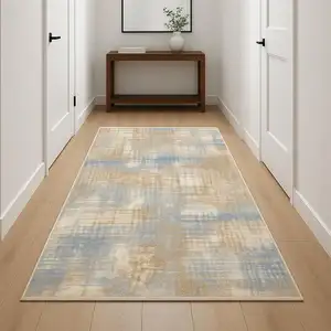 Photo of 10' Beige Abstract Power Loom Runner Rug