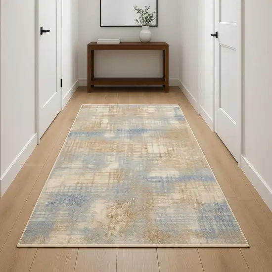 10' Beige Abstract Power Loom Runner Rug Photo 1