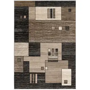 Photo of 13' Beige Abstract Power Loom Runner Rug