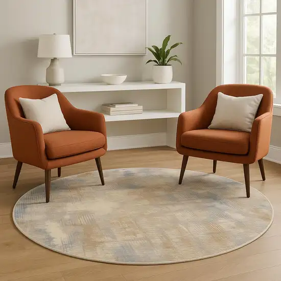 6' Beige Abstract Round Rug Photo 1