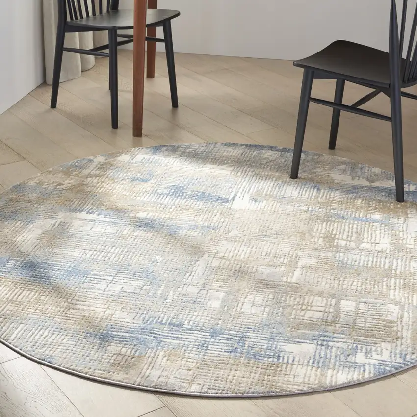 6' Beige Abstract Round Rug Photo 5