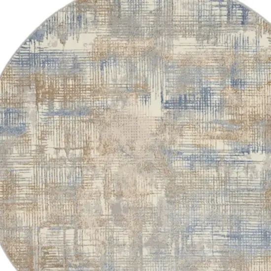 6' Beige Abstract Round Rug Photo 4