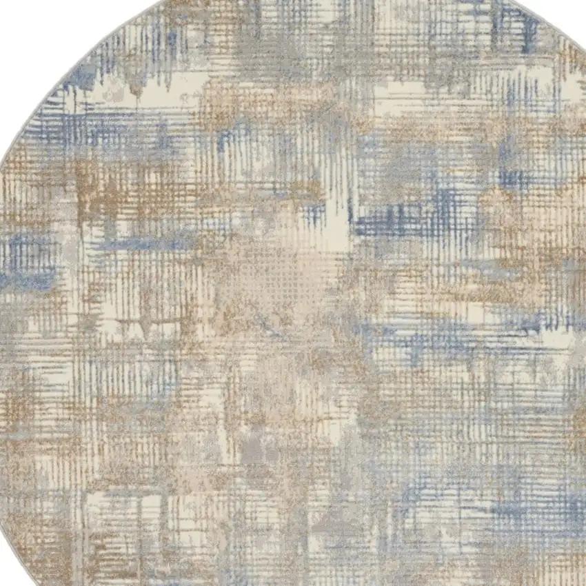 6' Beige Abstract Round Rug Photo 4