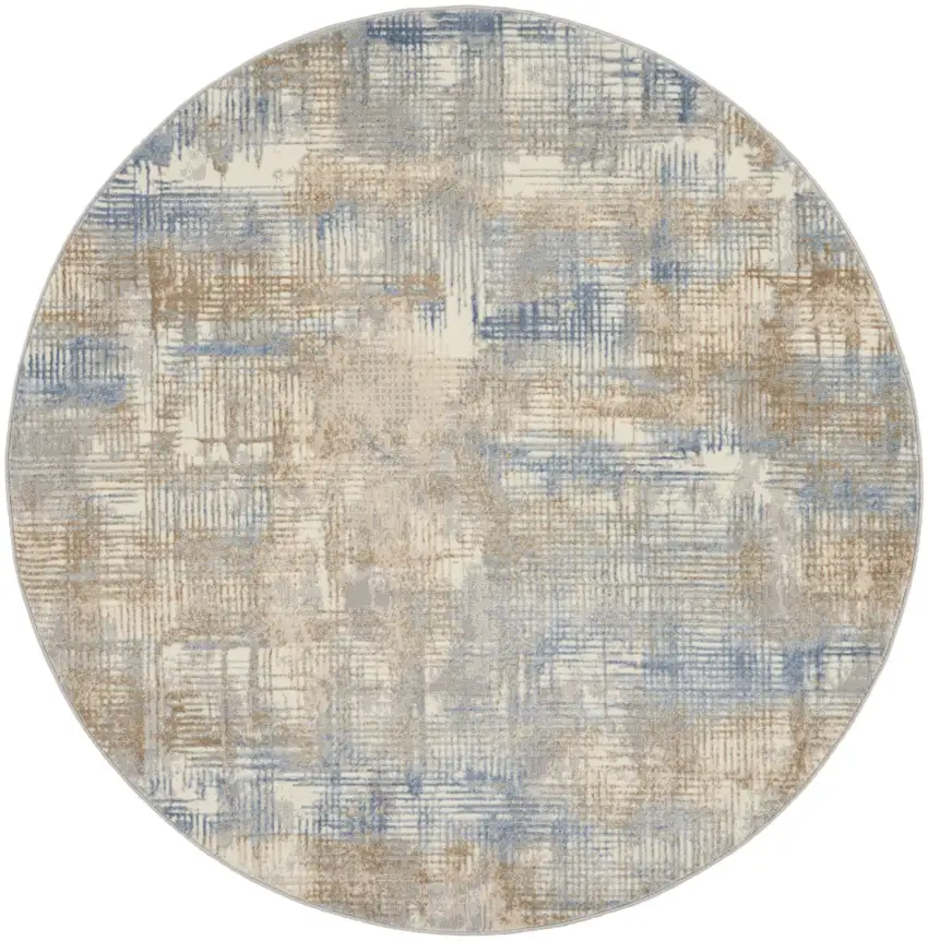 6' Beige Abstract Round Rug Photo 2