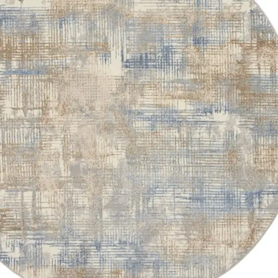 6' Beige Abstract Round Rug Photo 8