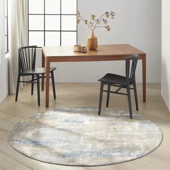 6' Beige Abstract Round Rug Photo 7