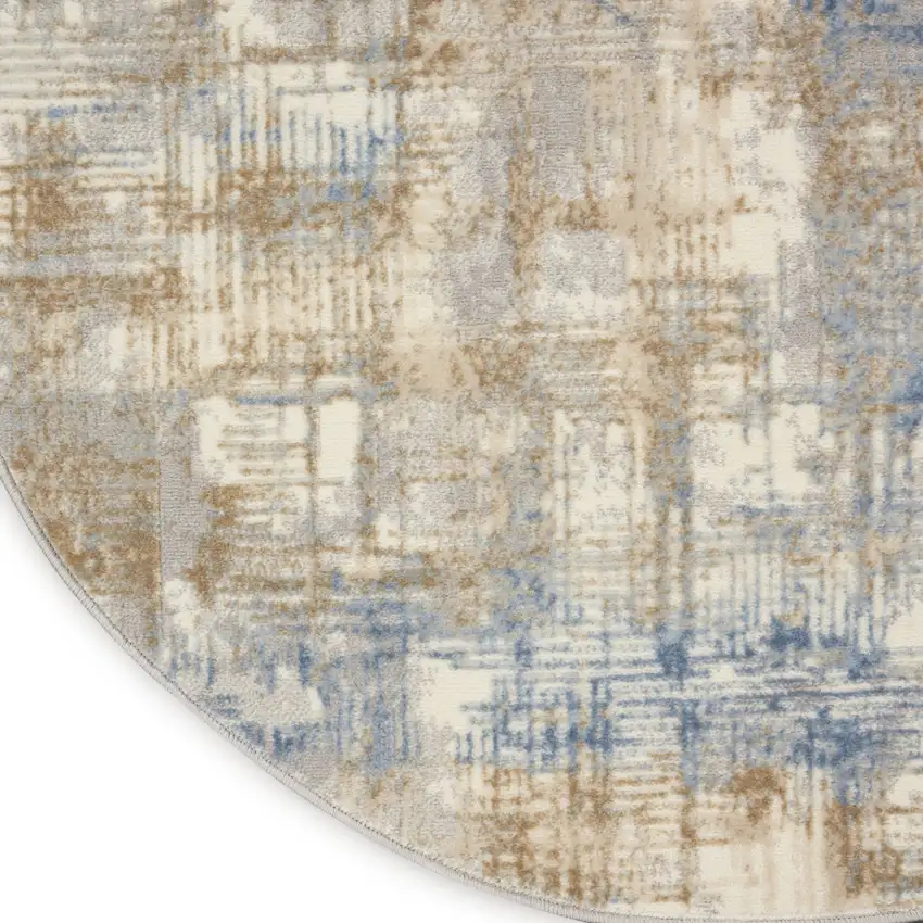 6' Beige Abstract Round Rug Photo 9