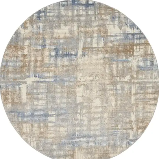 8' Beige Abstract Round Rug Photo 3
