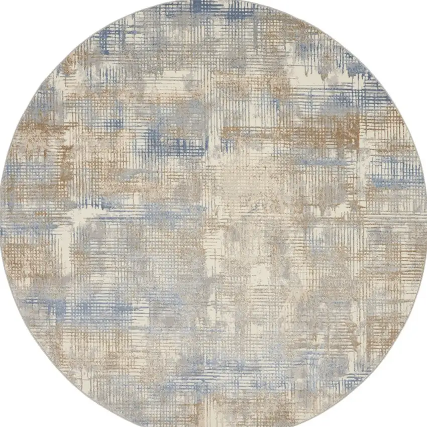 8' Beige Abstract Round Rug Photo 3