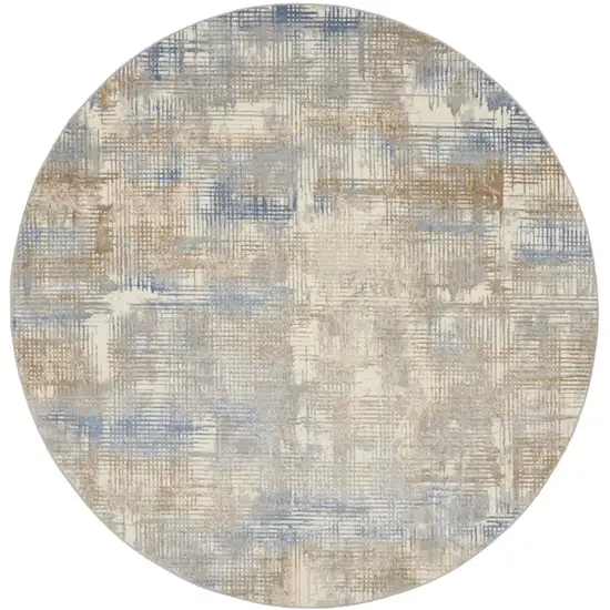 8' Beige Abstract Round Rug Photo 2
