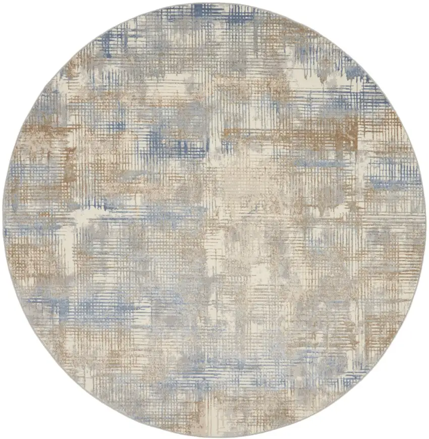 8' Beige Abstract Round Rug Photo 2