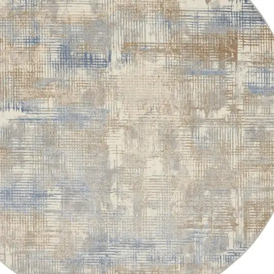 8' Beige Abstract Round Rug Photo 4