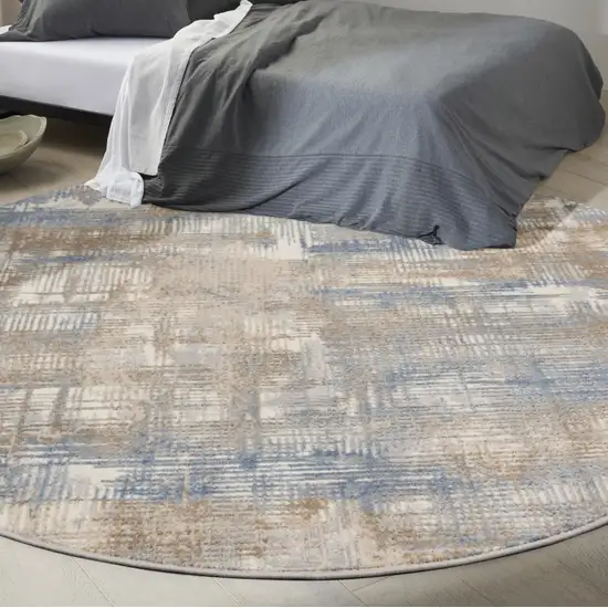 8' Beige Abstract Round Rug Photo 5