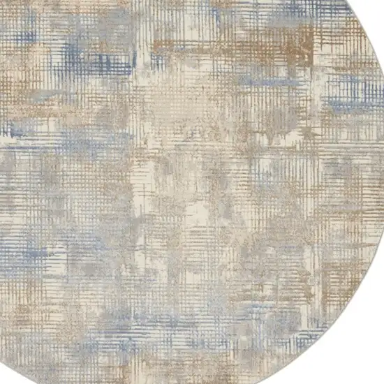 8' Beige Abstract Round Rug Photo 8