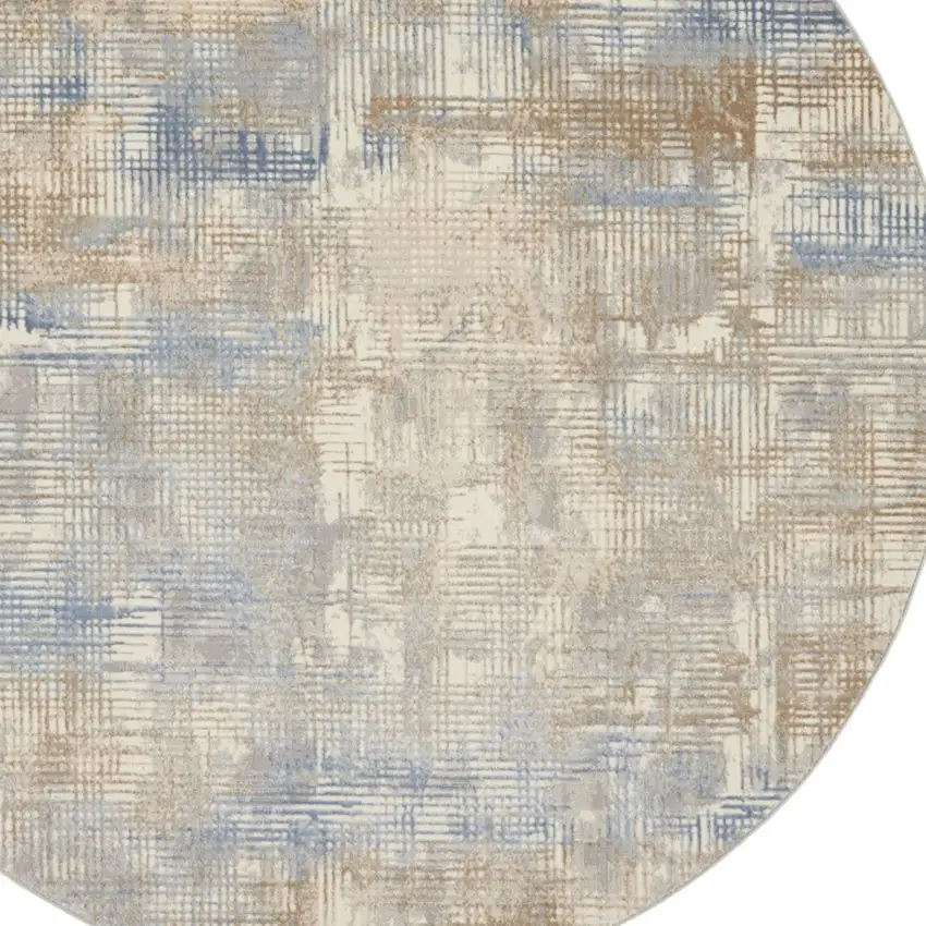 8' Beige Abstract Round Rug Photo 8