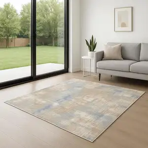 Photo of 7' Beige Abstract Runner Rug