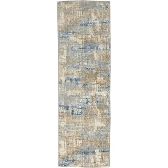 7' Beige Abstract Runner Rug Photo 2