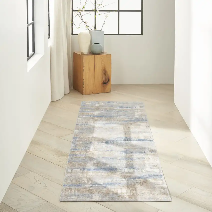 7' Beige Abstract Runner Rug Photo 5