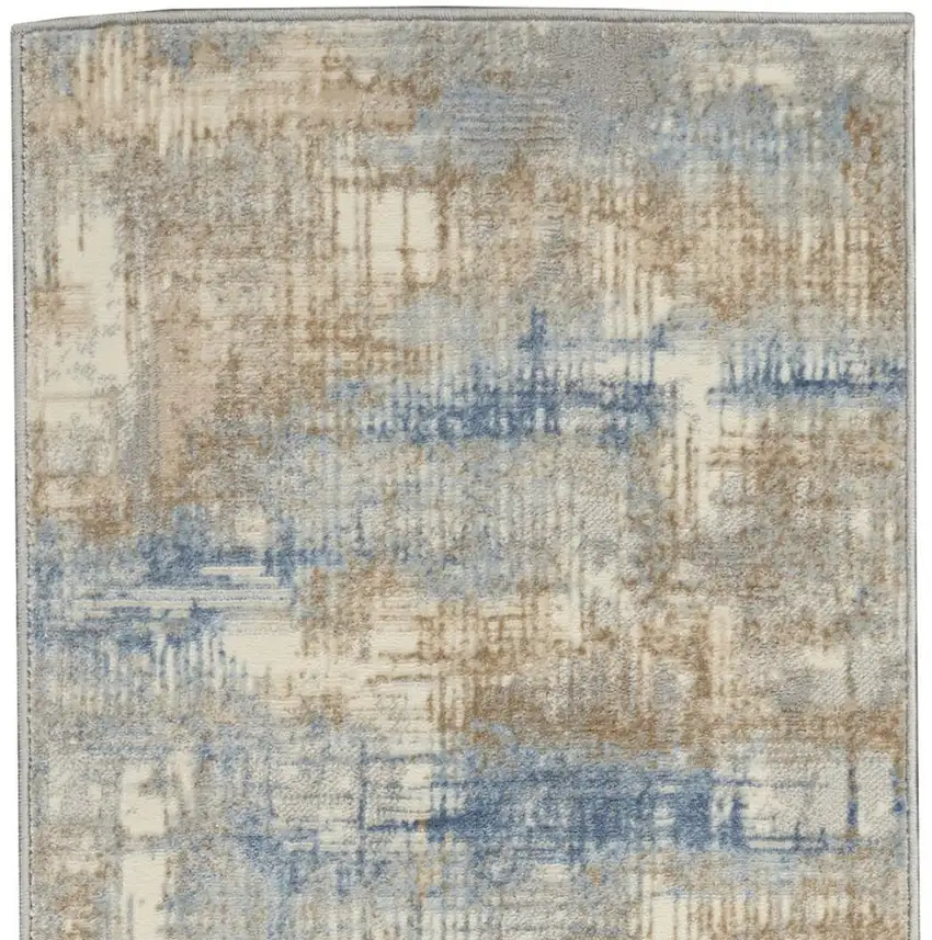7' Beige Abstract Runner Rug Photo 4