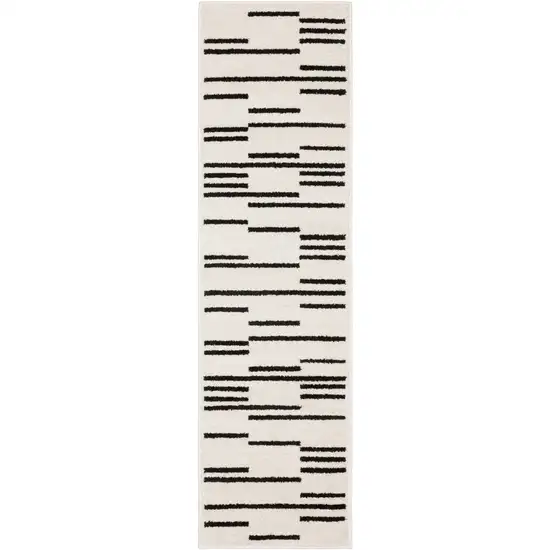 7' Beige And Black Abstract Runner Rug Photo 2