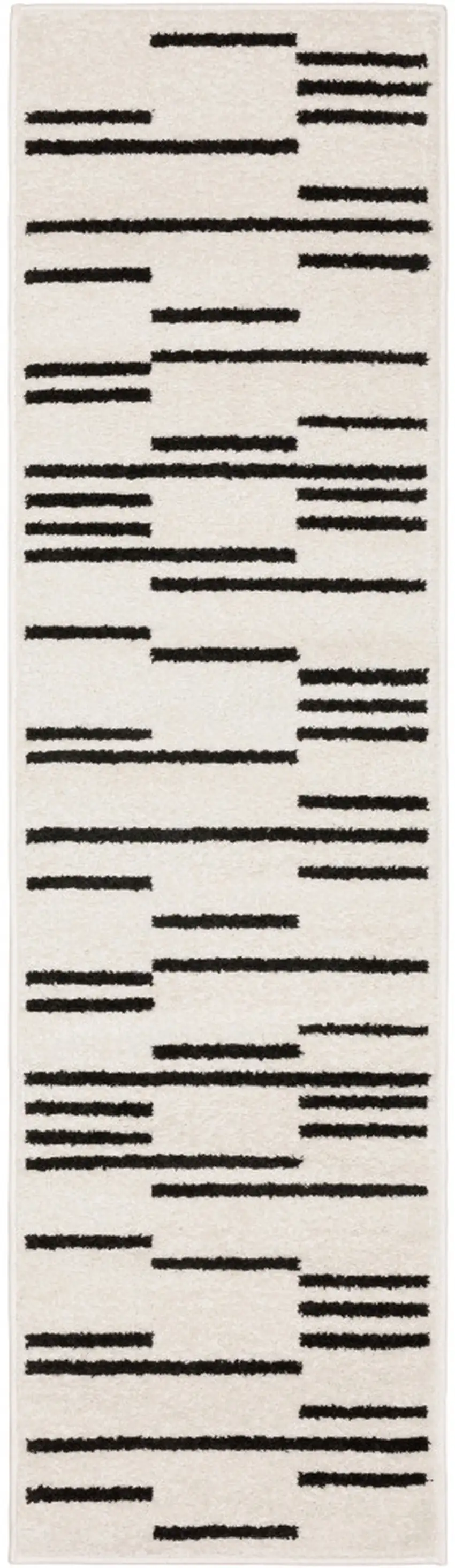 7' Beige And Black Abstract Runner Rug Photo 2