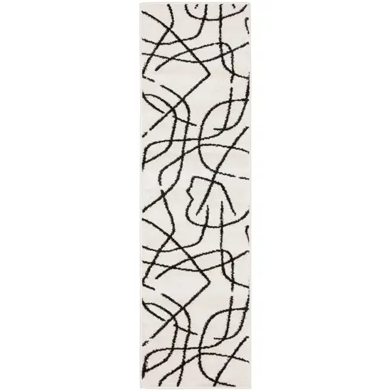 7' Beige And Black Abstract Runner Rug Photo 2