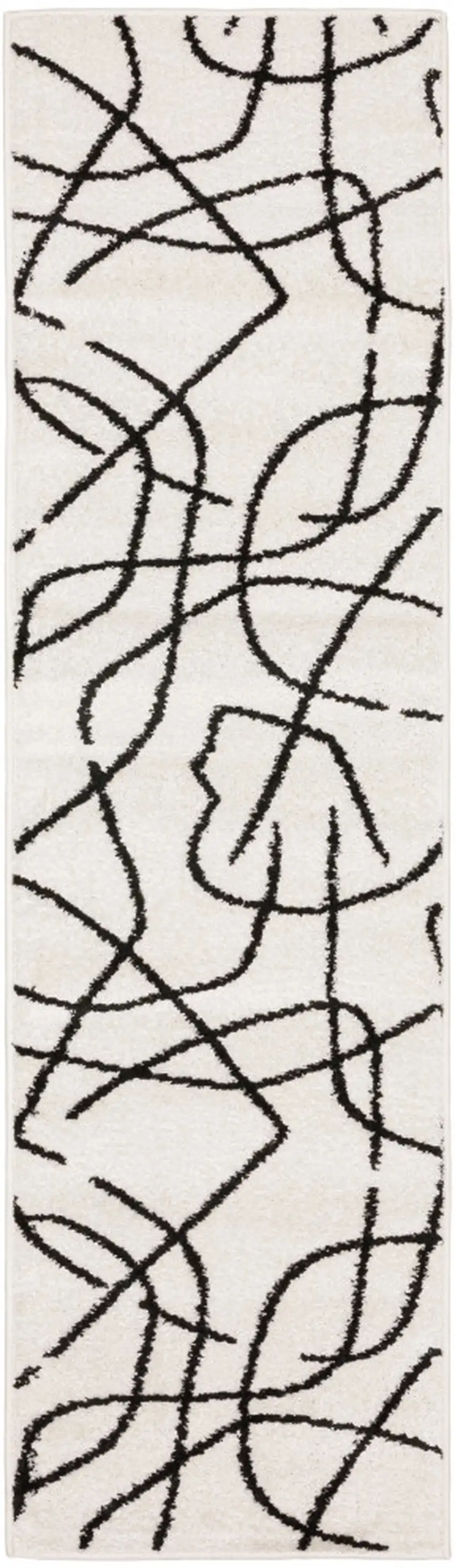 7' Beige And Black Abstract Runner Rug Photo 2