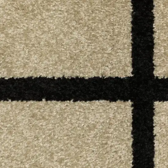 7' Beige And Black Geometric Runner Rug Photo 9