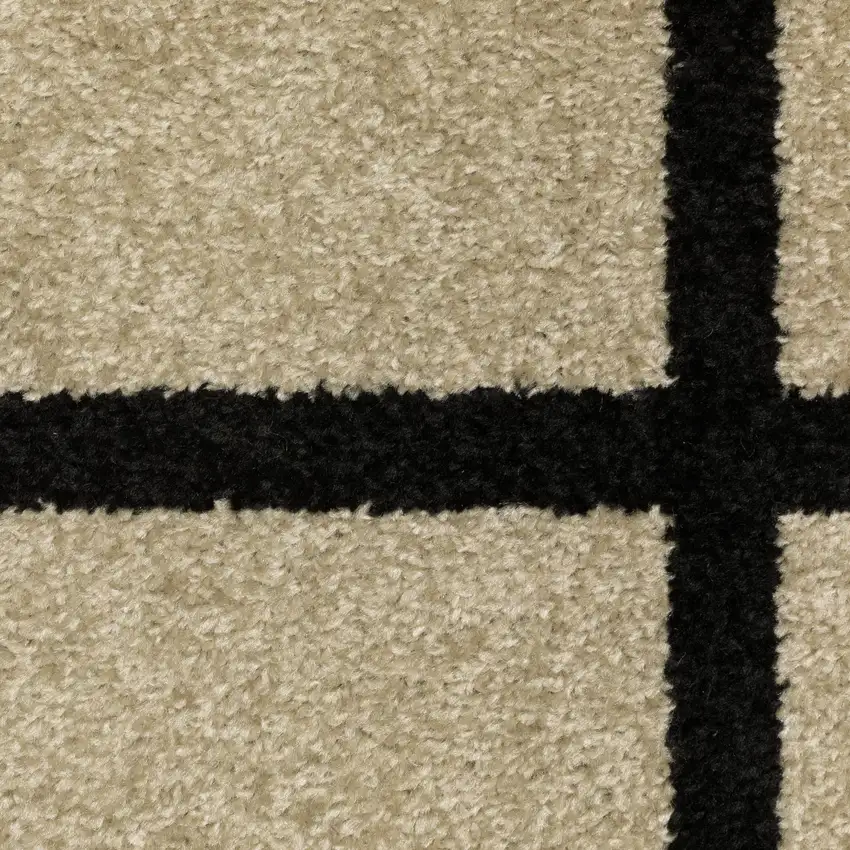 7' Beige And Black Geometric Runner Rug Photo 9
