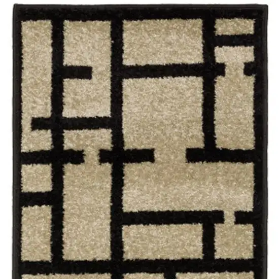 7' Beige And Black Geometric Runner Rug Photo 4