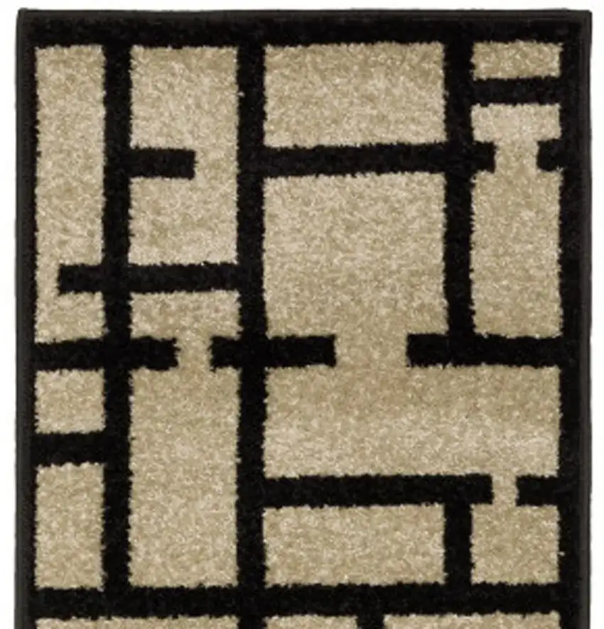 7' Beige And Black Geometric Runner Rug Photo 4