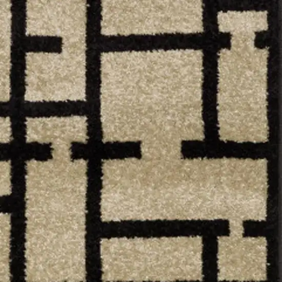 7' Beige And Black Geometric Runner Rug Photo 3