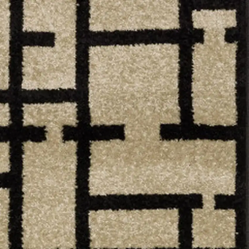 7' Beige And Black Geometric Runner Rug Photo 3