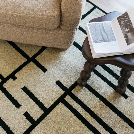 7' Beige And Black Geometric Runner Rug Photo 8