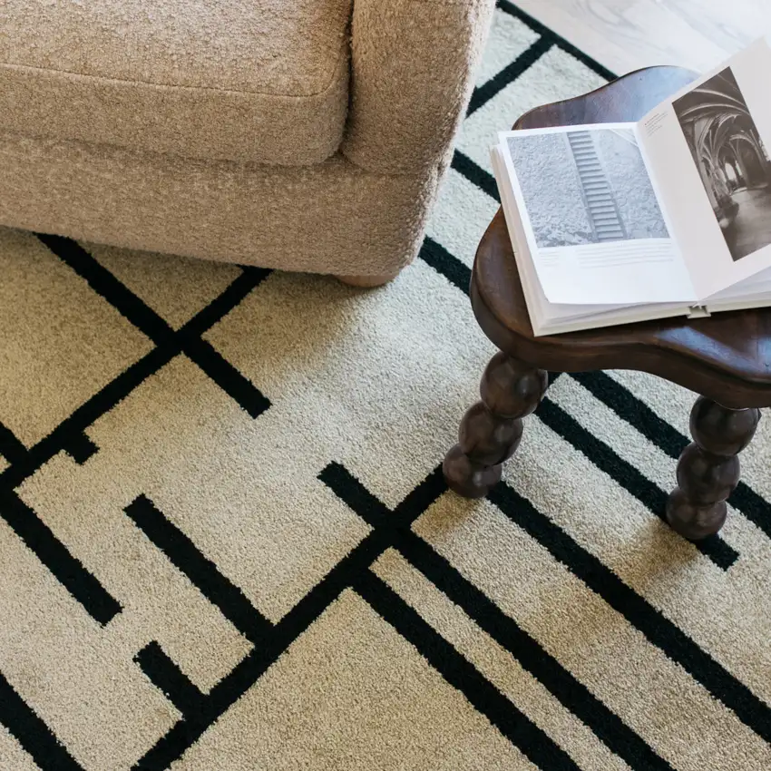 7' Beige And Black Geometric Runner Rug Photo 8