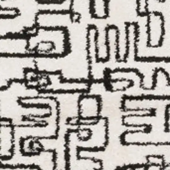 7' Beige And Black Geometric Runner Rug Photo 3