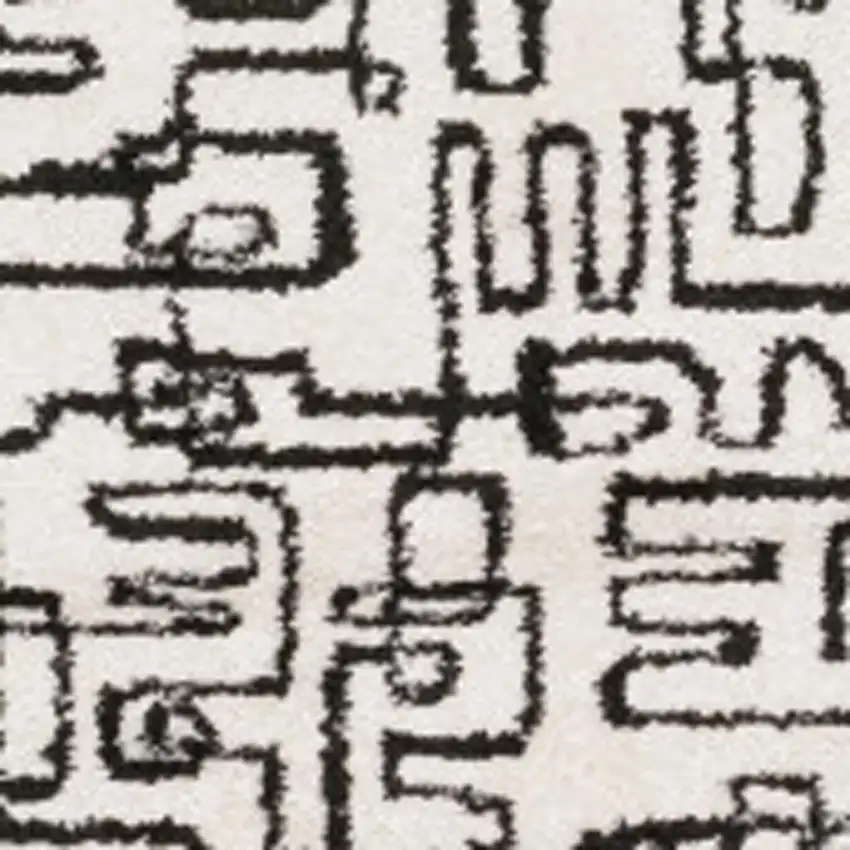 7' Beige And Black Geometric Runner Rug Photo 3