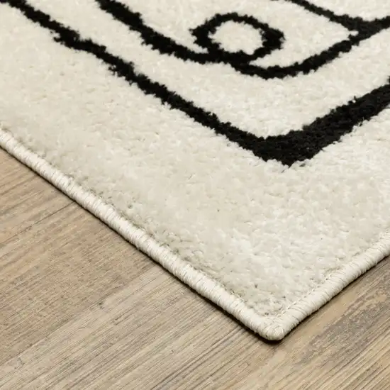 7' Beige And Black Geometric Runner Rug Photo 6