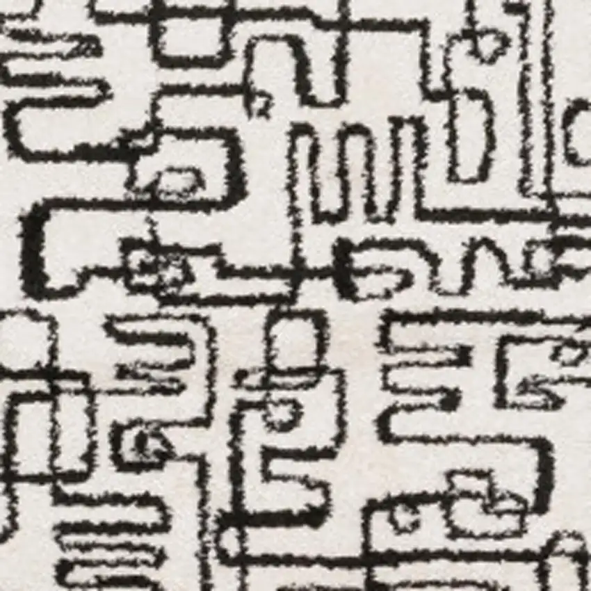 7' Beige And Black Geometric Runner Rug Photo 4