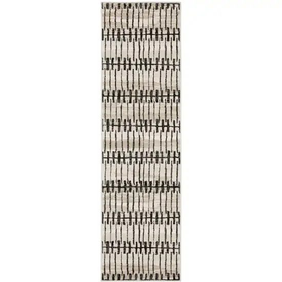 8' Beige And Black Geometric Runner Rug Photo 2