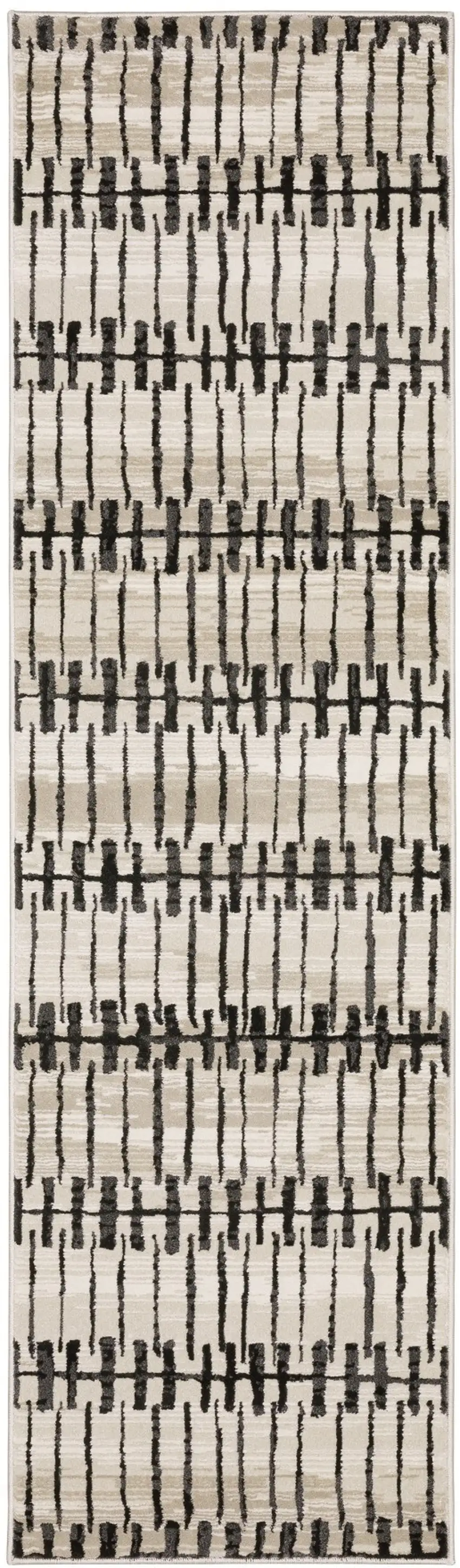 8' Beige And Black Geometric Runner Rug Photo 2